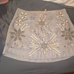 Free People Embroidered Mini Skirt in Light Blue and White
